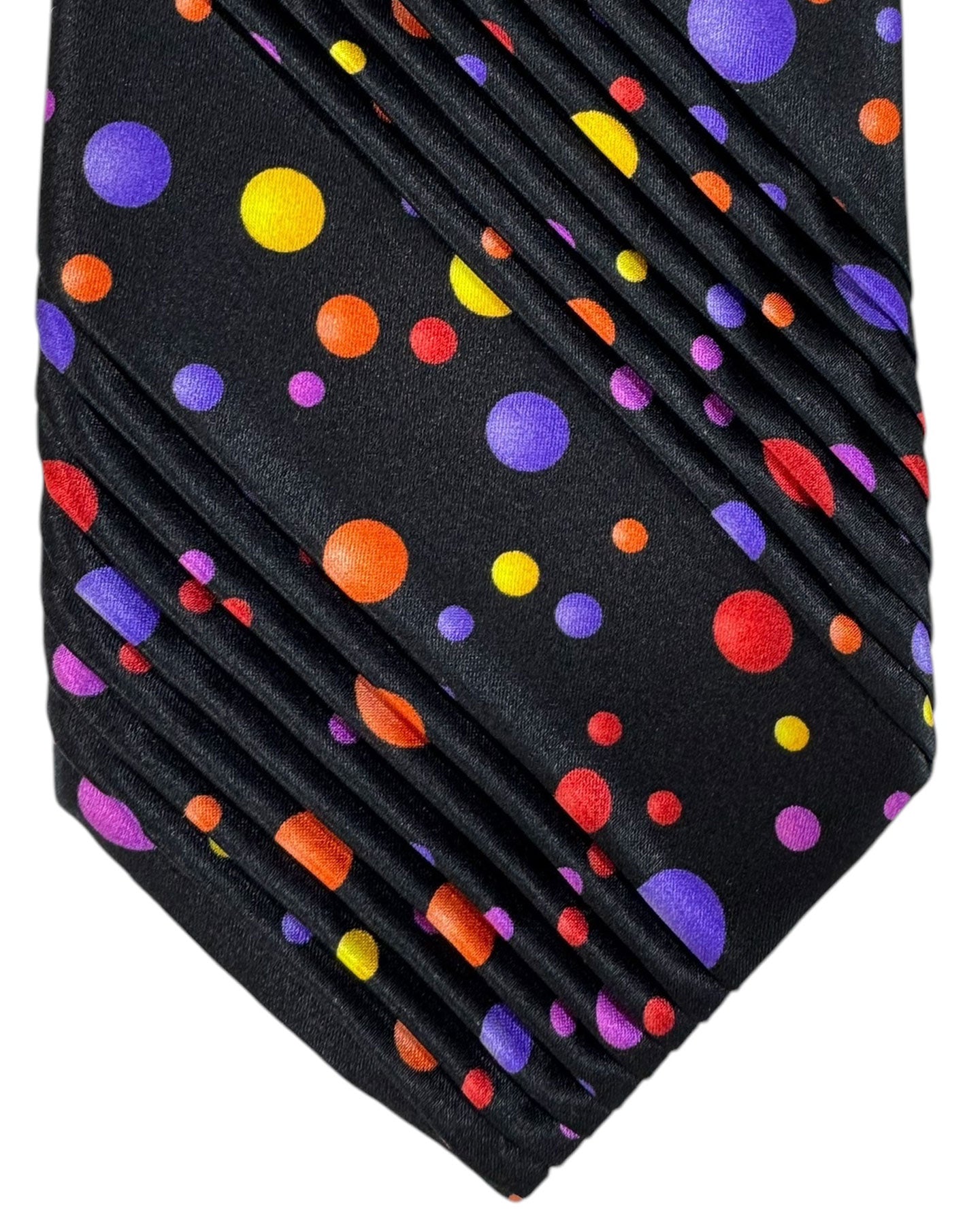 Vitaliano Pancaldi Pleated Silk Tie Black Multi Color Dots Design