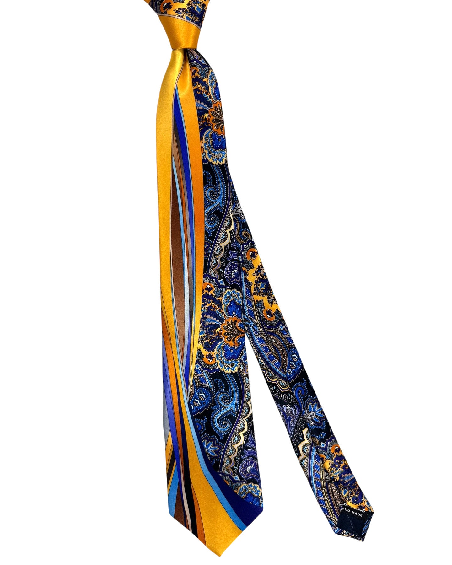 New Pancaldi Silk Tie Orange Gold Blue Design