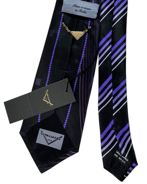 Vitaliano Pancaldi Silk Tie Black Purple Pink Signature Design