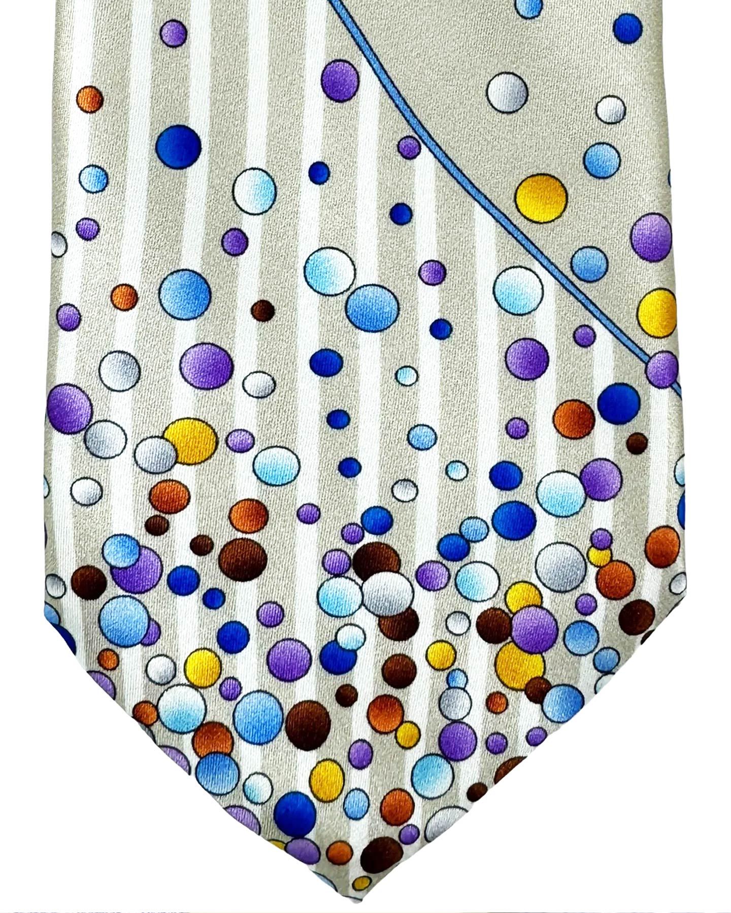 Vitaliano Pancaldi Silk Tie Gray Purple Blue Stripes Dots Design