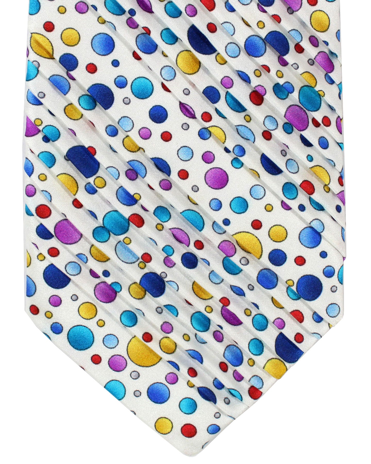 Vitaliano Pancaldi PLEATED SILK Tie White Colorful Dots