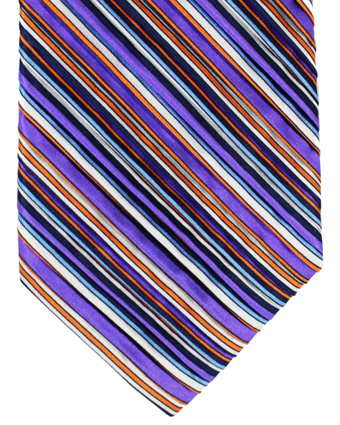 Vitaliano Pancaldi PLEATED SILK Tie Purple White Striped Design