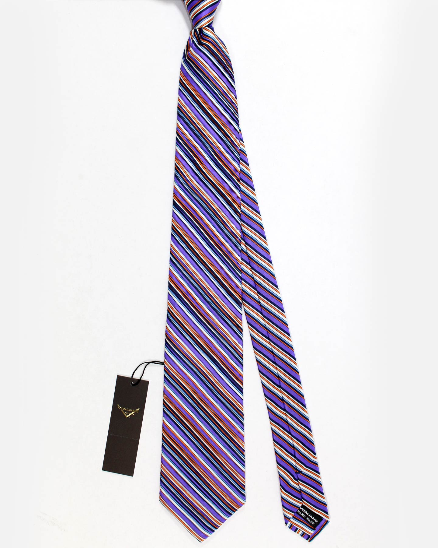 Vitaliano Pancaldi PLEATED SILK Tie Purple White Striped Design