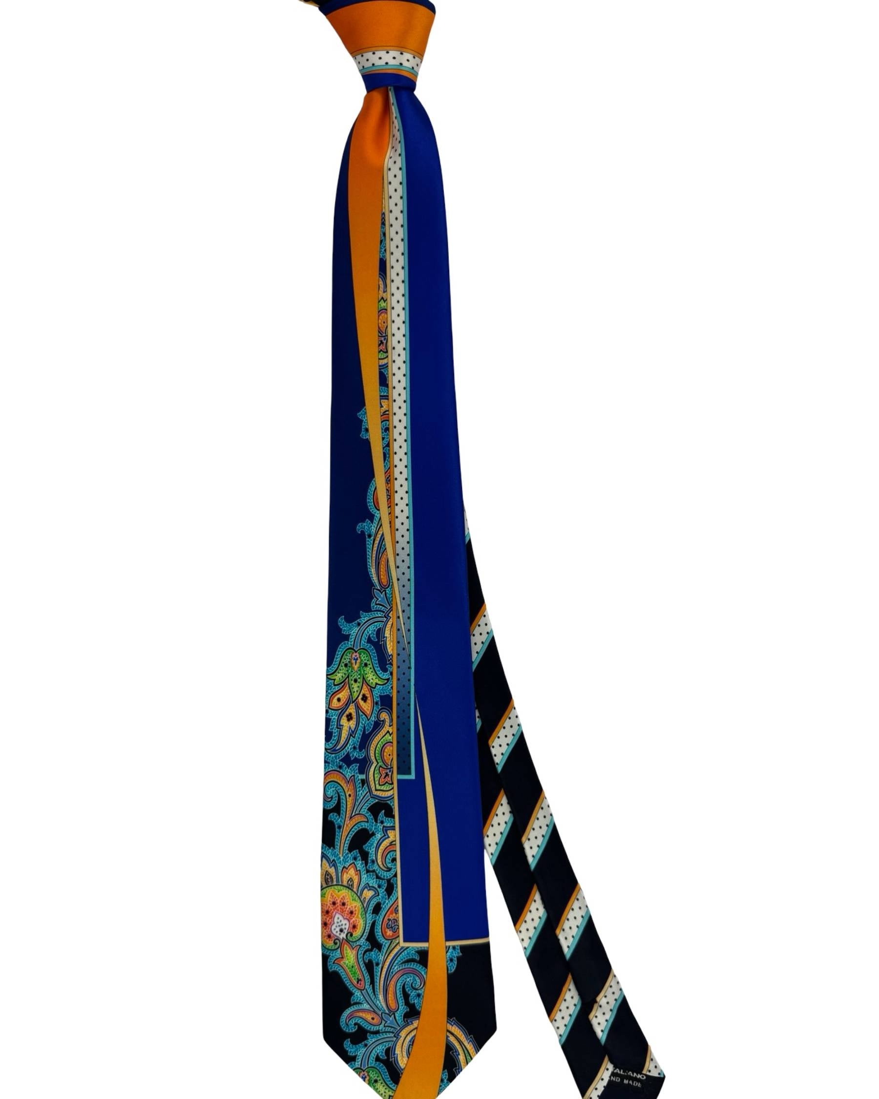 Vitaliano Pancaldi Silk Tie Black Orange Royal Blue Floral - Tie Deals display picture 1