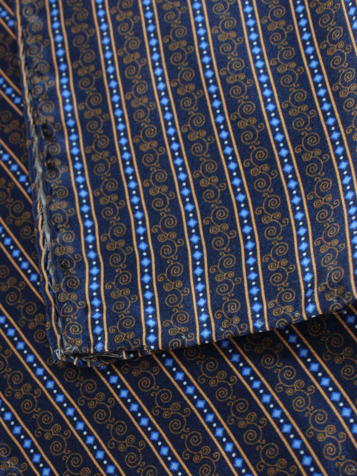 Vitaliano Pancaldi Pocket Square Dark Blue Royal Copper Stripes Ornamental