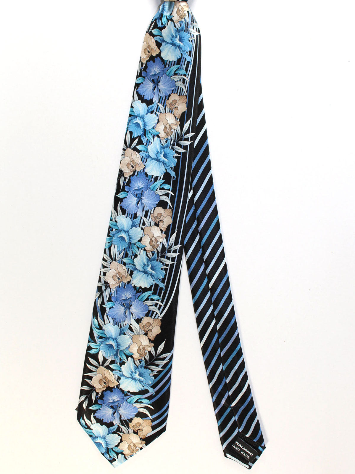 Vitaliano Pancaldi Tie Black Blue Cream Floral Design