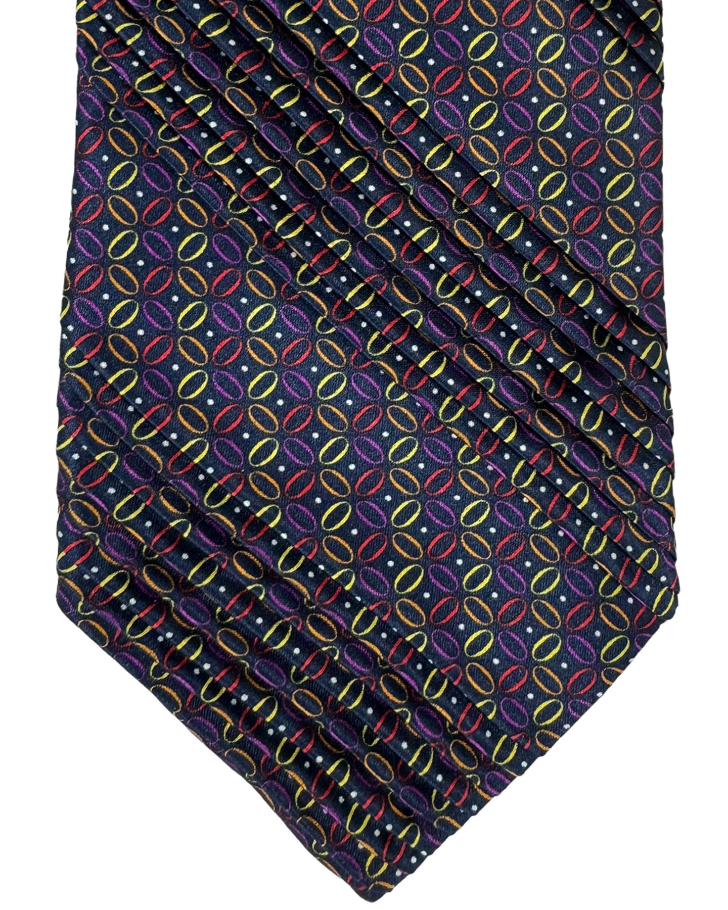 Vitaliano Pancaldi PLEATED SILK Tie Black Purple Lime Red Micro Pattern Design