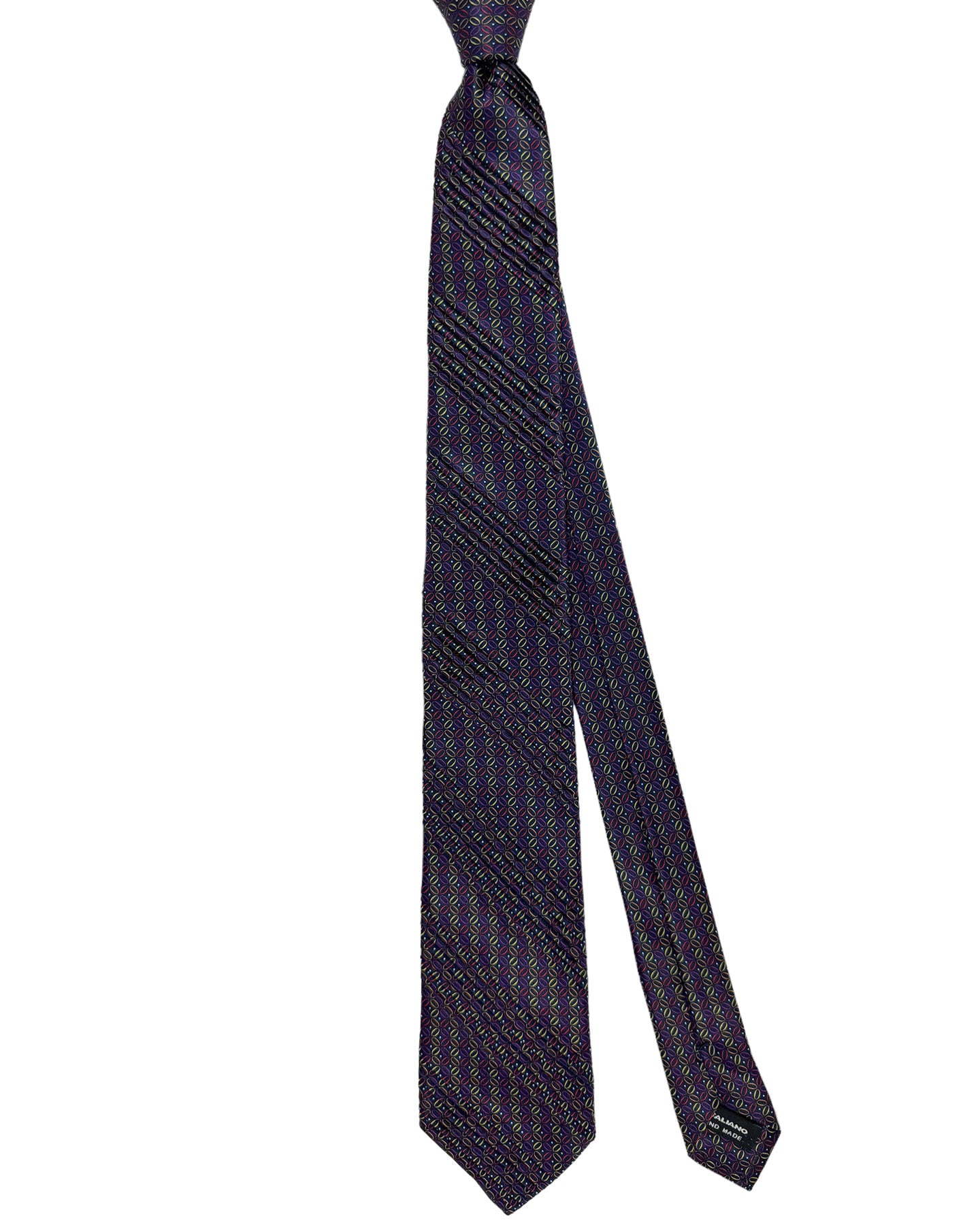 Vitaliano Pancaldi PLEATED SILK Tie Black Purple Lime Red Micro Pattern Design