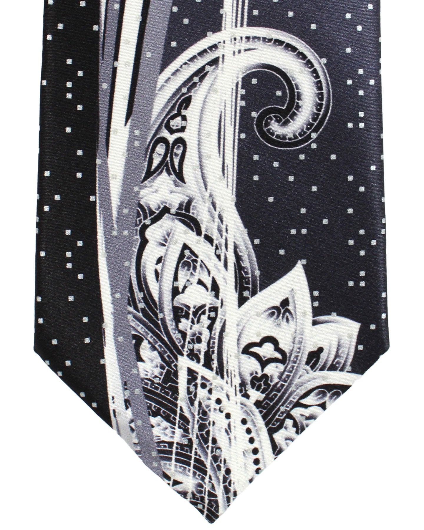 Vitaliano Pancaldi Silk Tie Black Gray Paisley Swirl Design
