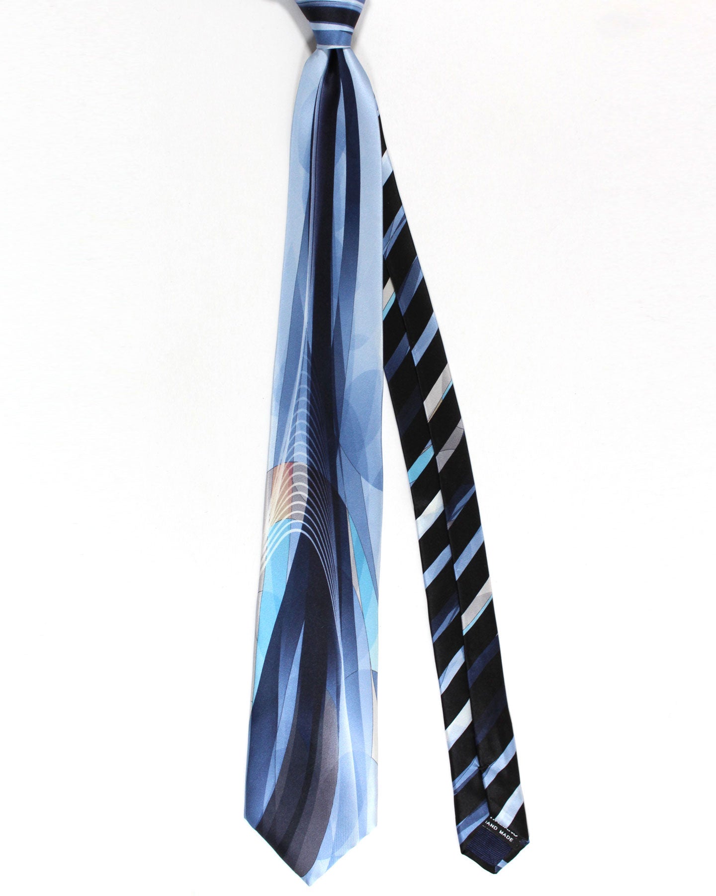 Vitaliano Pancaldi Silk Tie Blue Gray Swirl Design