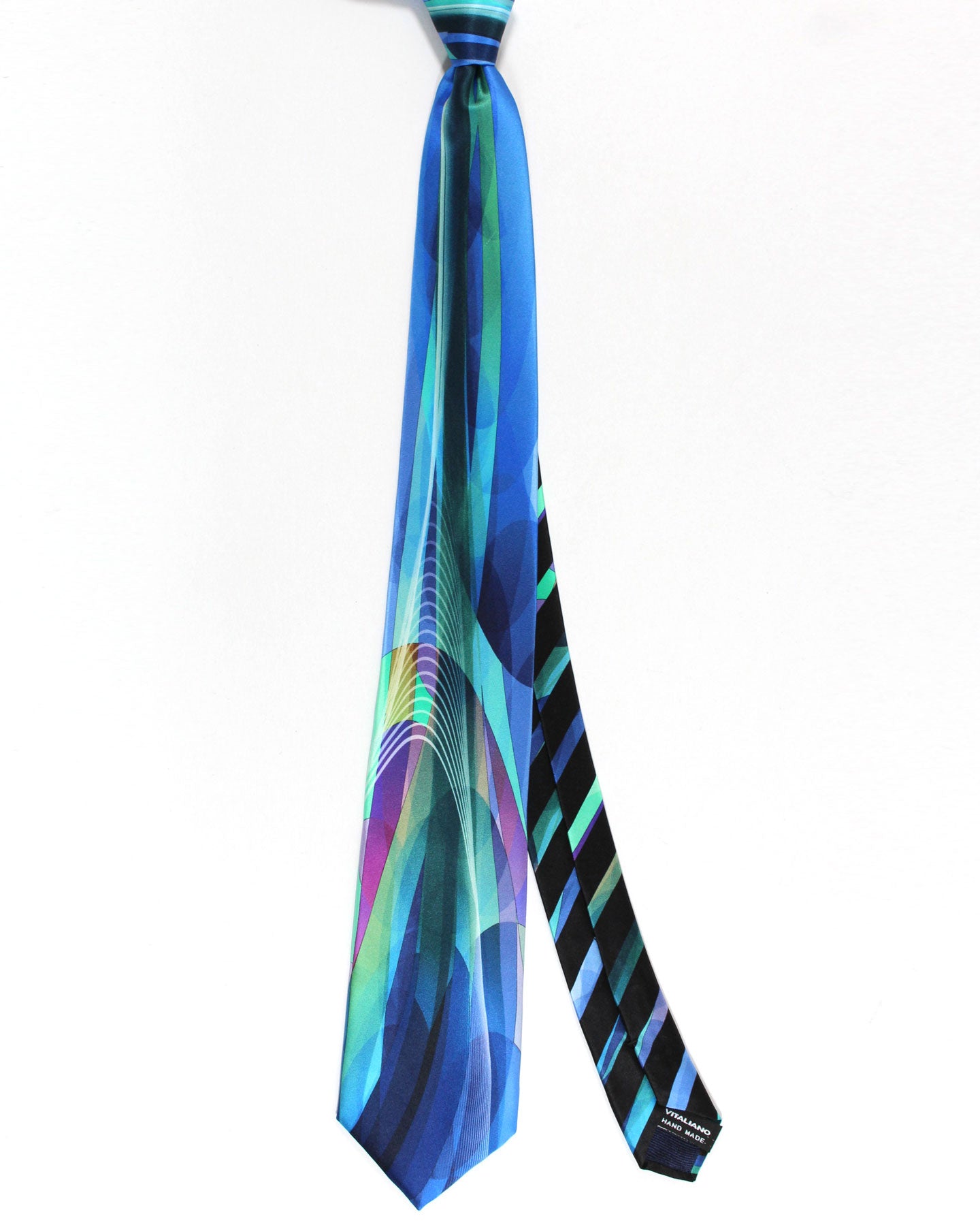 Vitaliano Pancaldi Silk Tie Blue Green Swirl Design