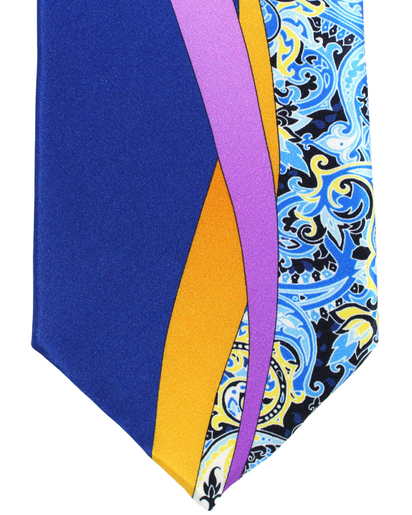Vitaliano Pancaldi Silk Tie Royal Blue Yellow Paisley Swirl Design