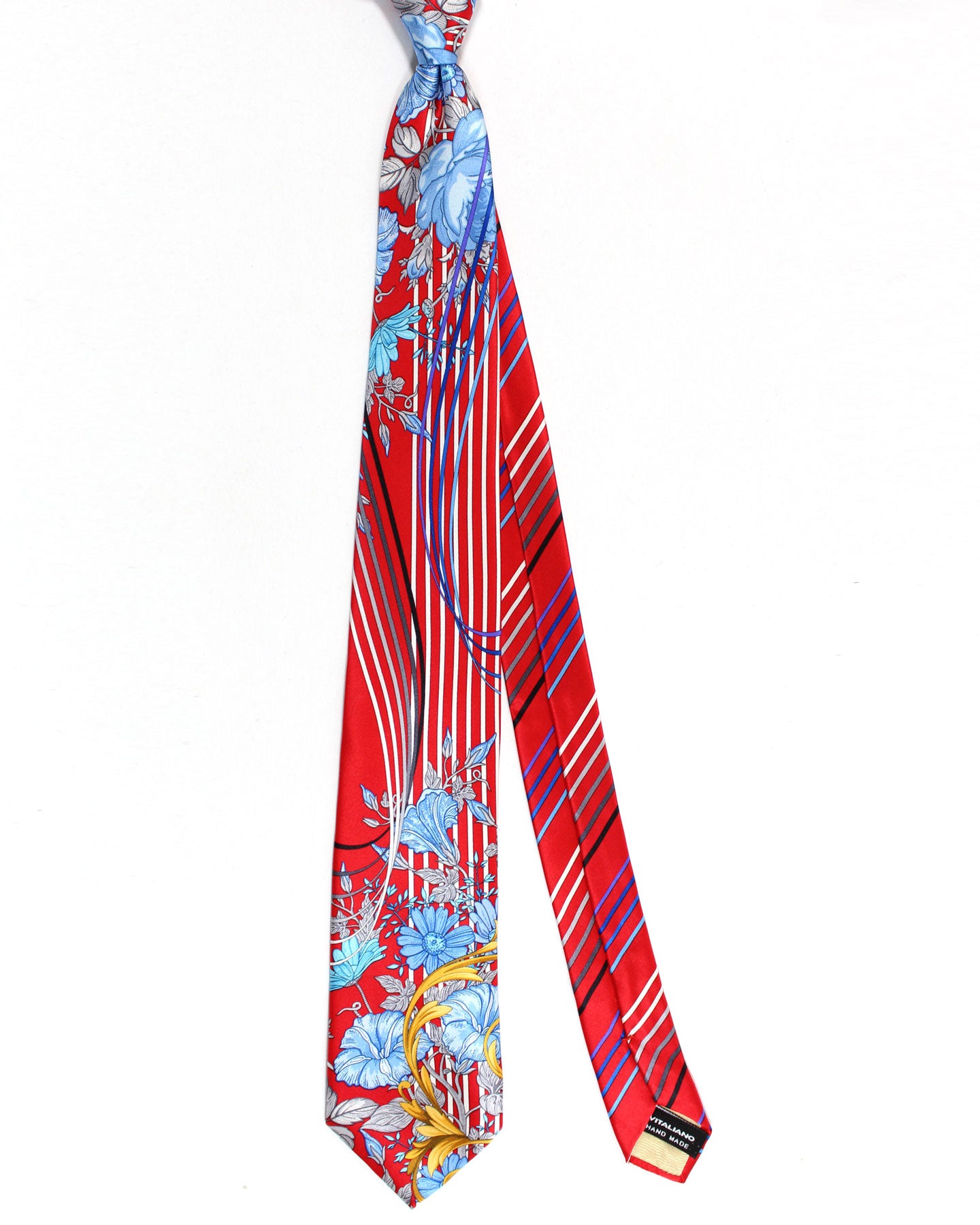 Vitaliano Pancaldi Silk Tie Red Blue Floral Design
