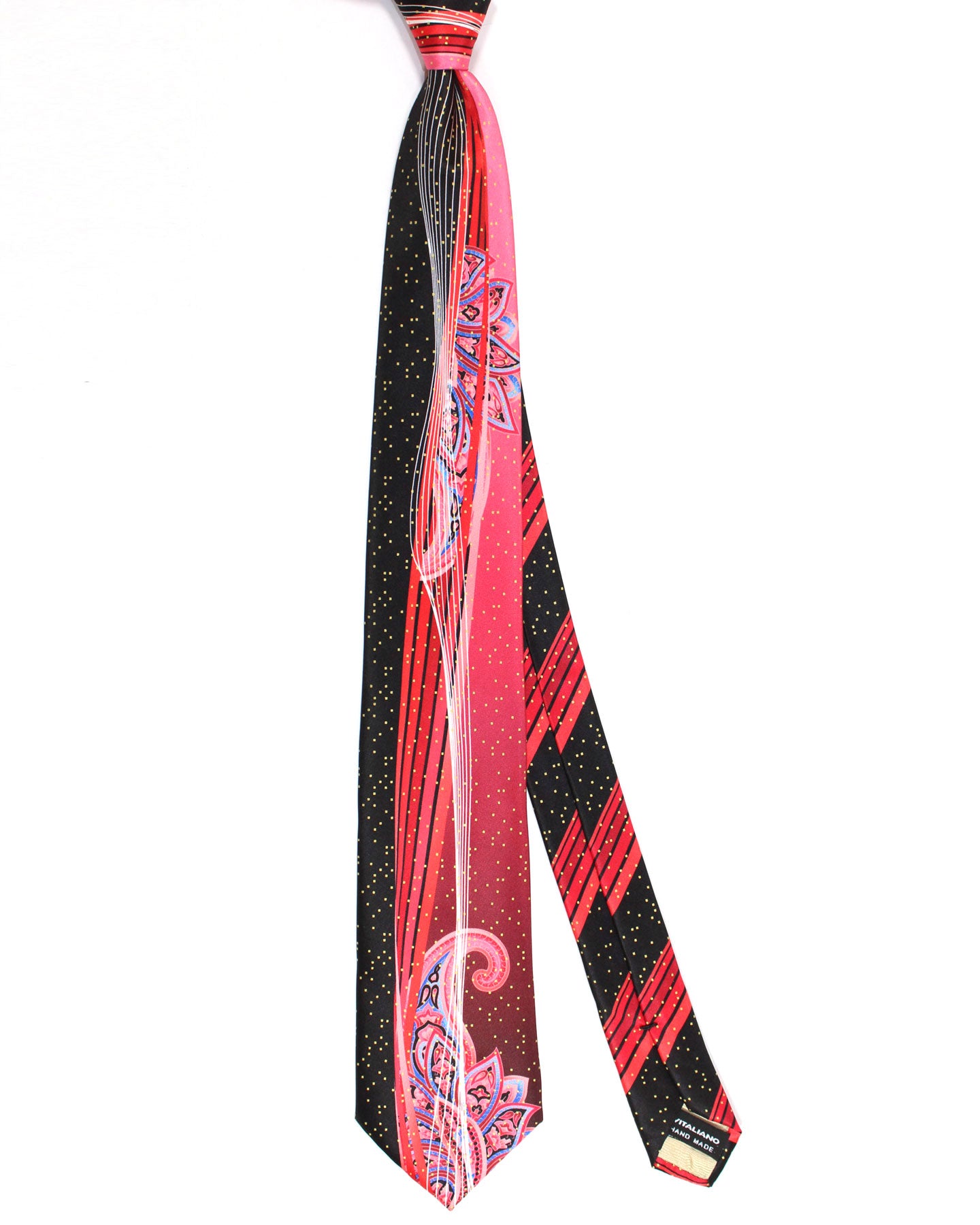 Vitaliano Pancaldi Silk Tie Red Black Swirl Paisley Design