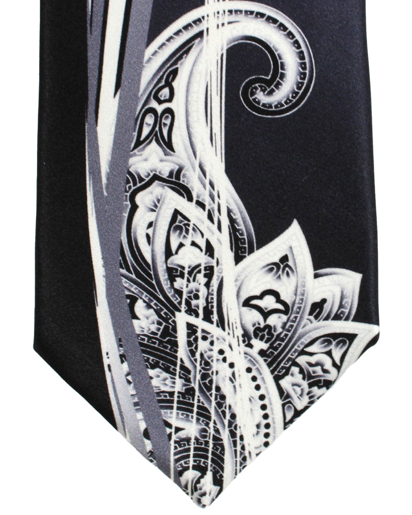 Vitaliano Pancaldi Silk Tie Gray Black Swirl Paisley Design