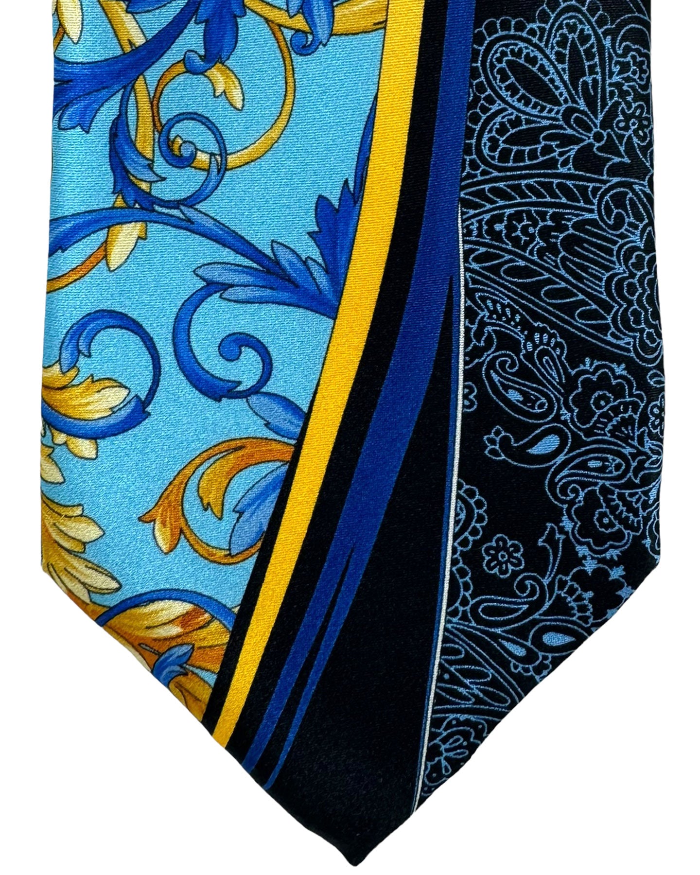 Vitaliano Pancaldi Silk Tie Black Blue Orange Gold Paisley Ornamental Design