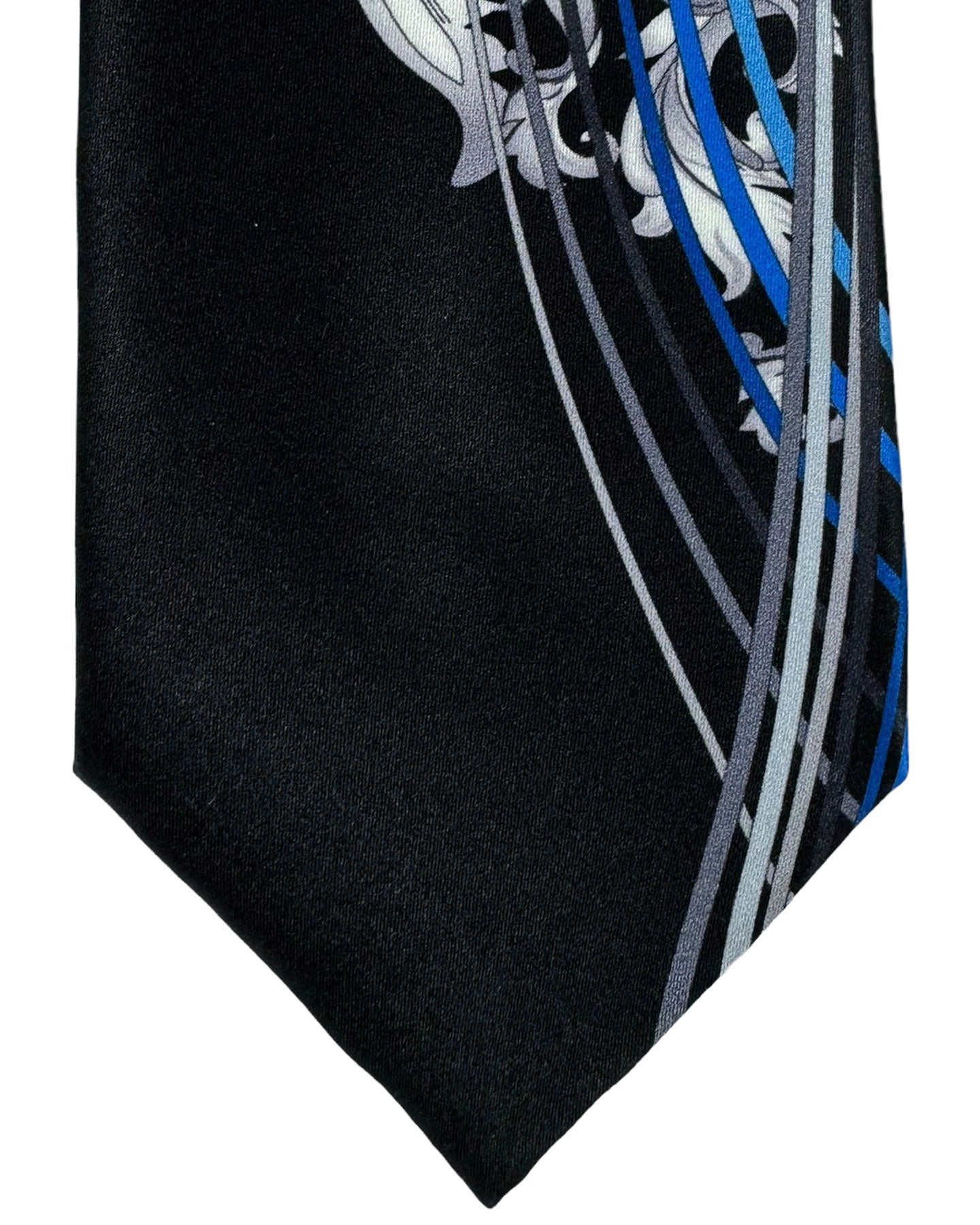Vitaliano Pancaldi Silk Tie Black Blue Ornamental Swirl Design