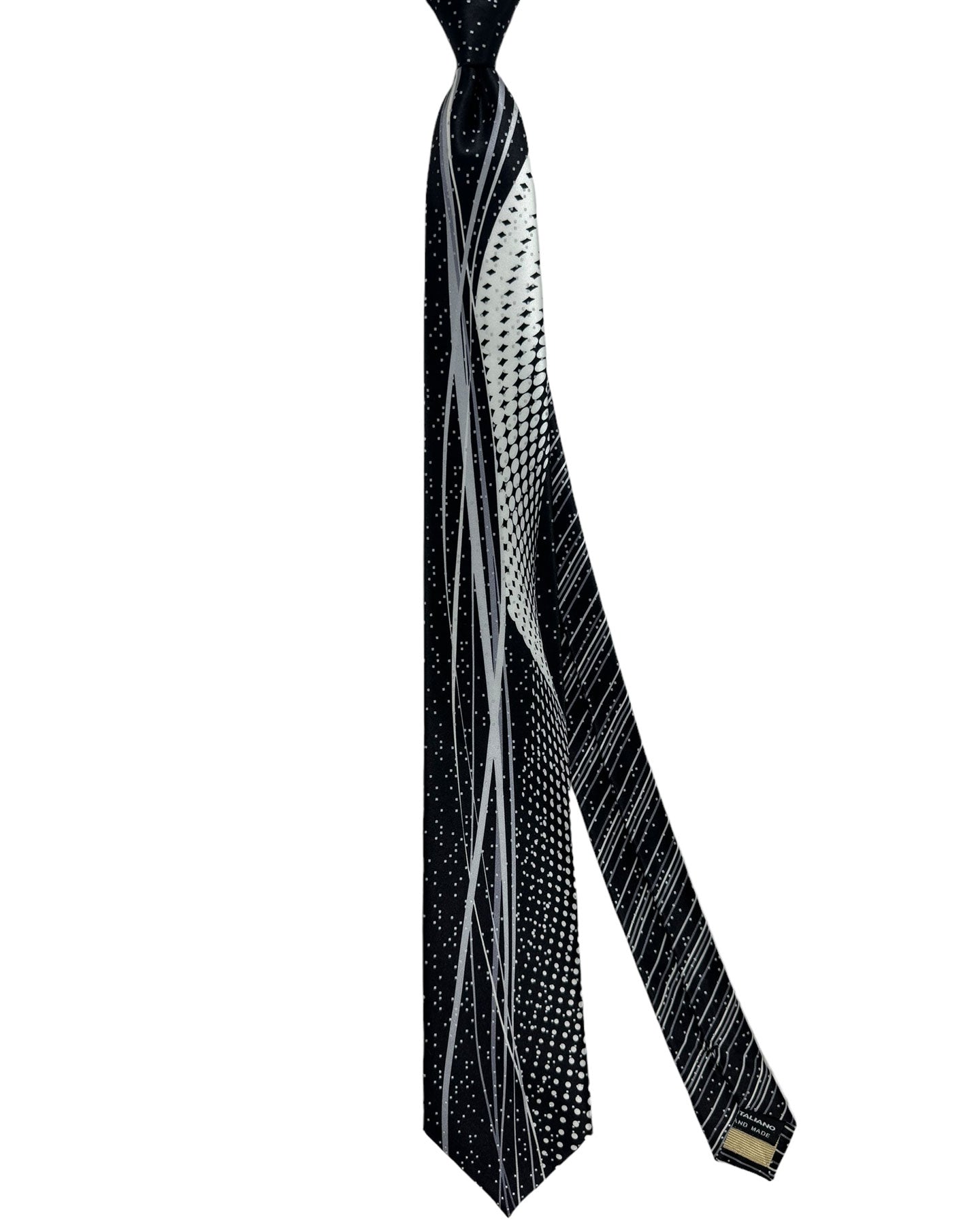 Vitaliano Pancaldi Silk Tie Black Gray Swirl Design