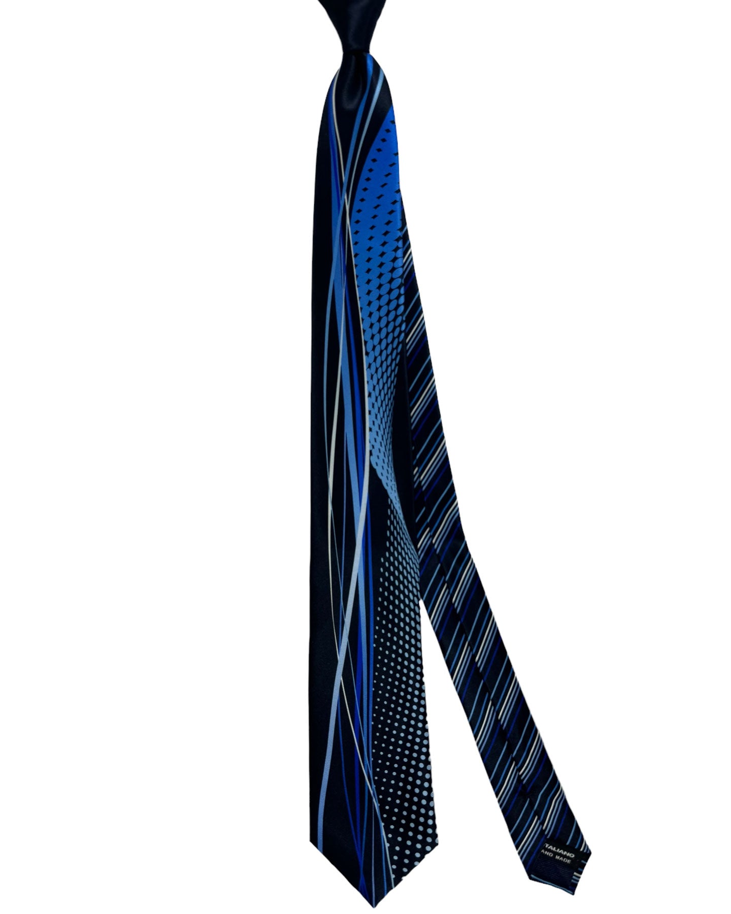 Vitaliano Pancaldi Silk Tie Black Blue Royal Blue Dots Swirl Design