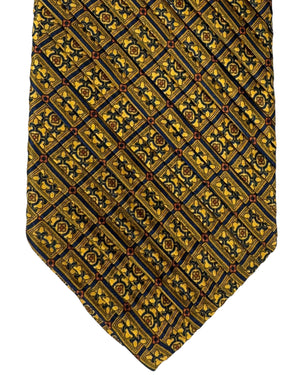 Vitaliano Pancaldi Pleated Silk Tie Brown Black Orange Medallions