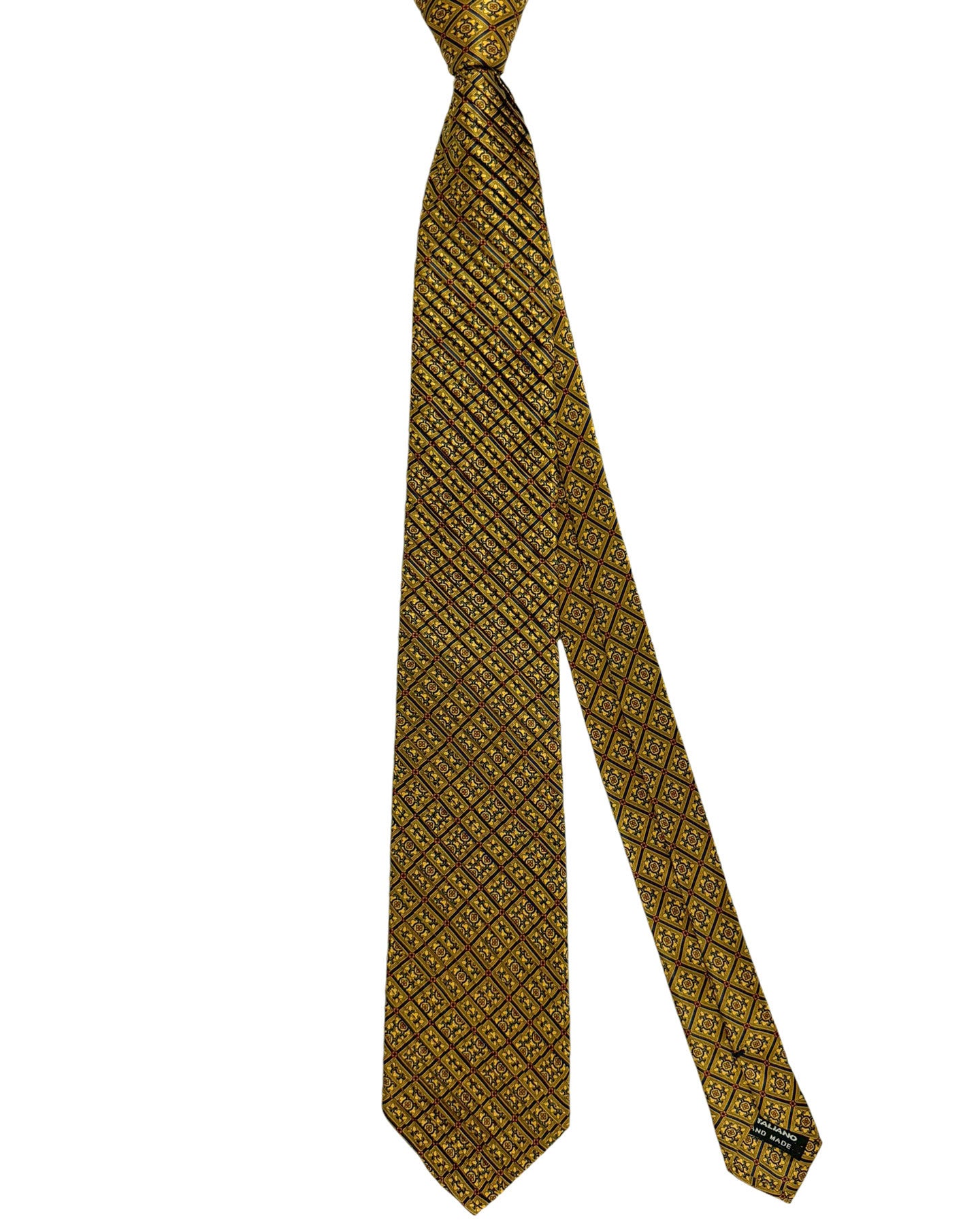 Vitaliano Pancaldi Pleated Silk Tie Brown Black Orange Medallions