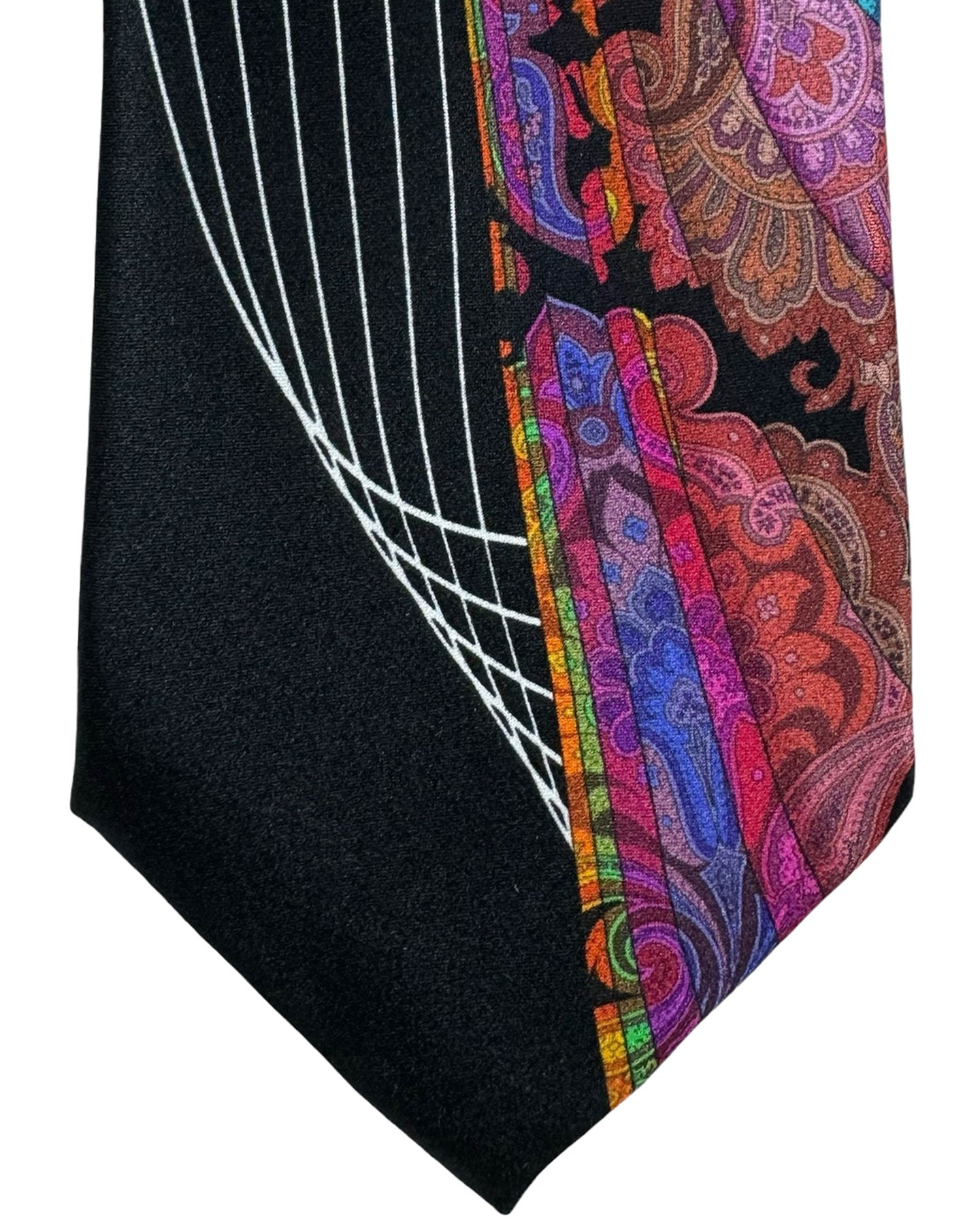 Vitaliano Pancaldi Silk Tie Black Red Orange Swirl Ornamental Design