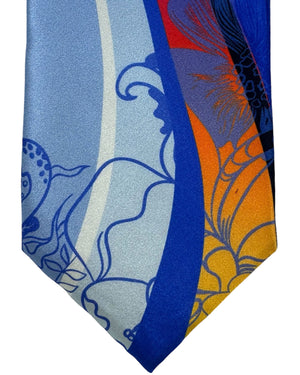 Vitaliano Pancaldi Silk Tie Blue Lilac Orange Floral Swirl Design