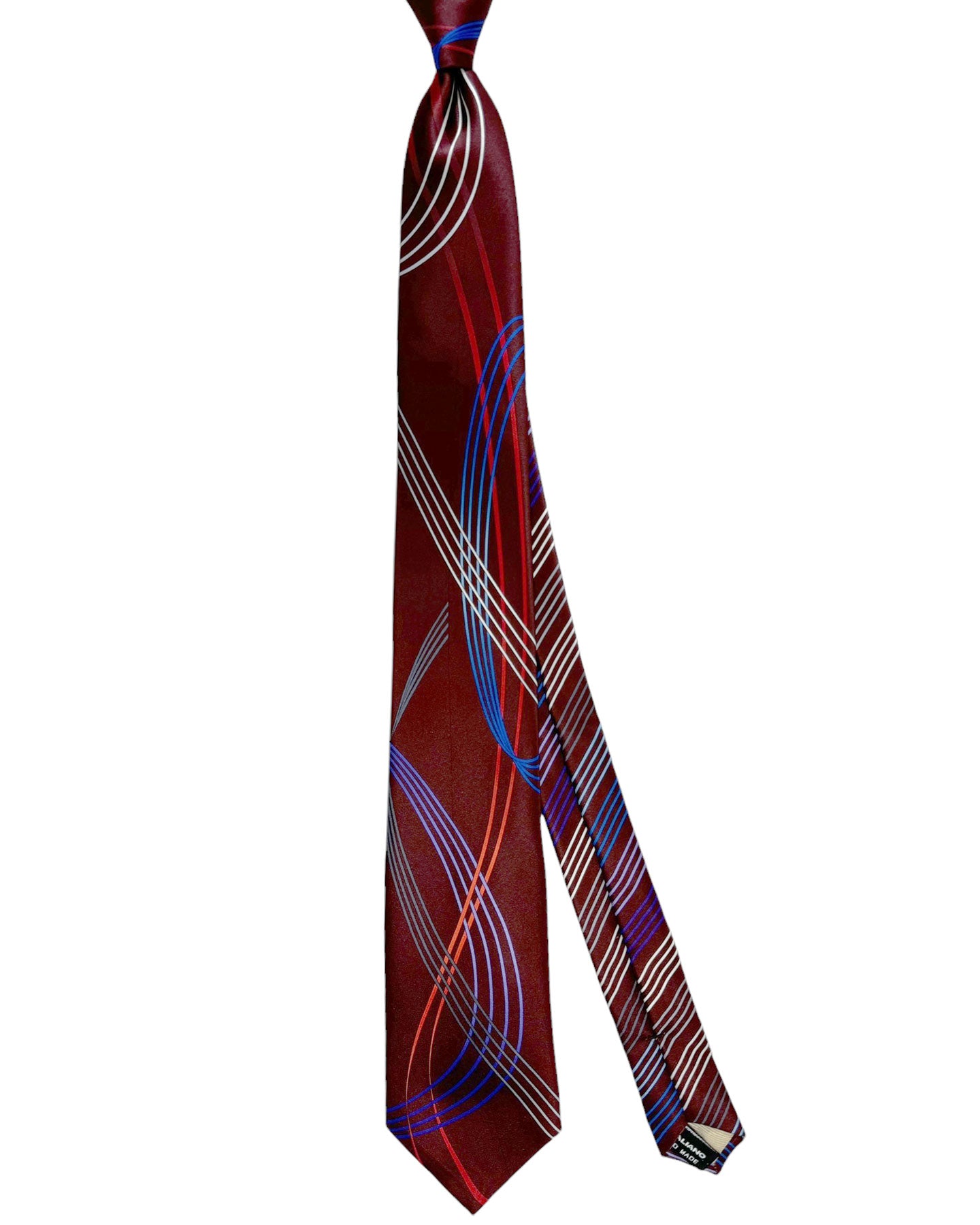 Vitaliano Pancaldi Silk Tie Maroon Blue Orange Swirl Design