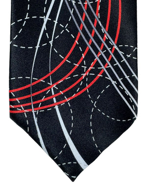 Vitaliano Pancaldi Silk Tie Black Red Silver Swirl Geometric Design