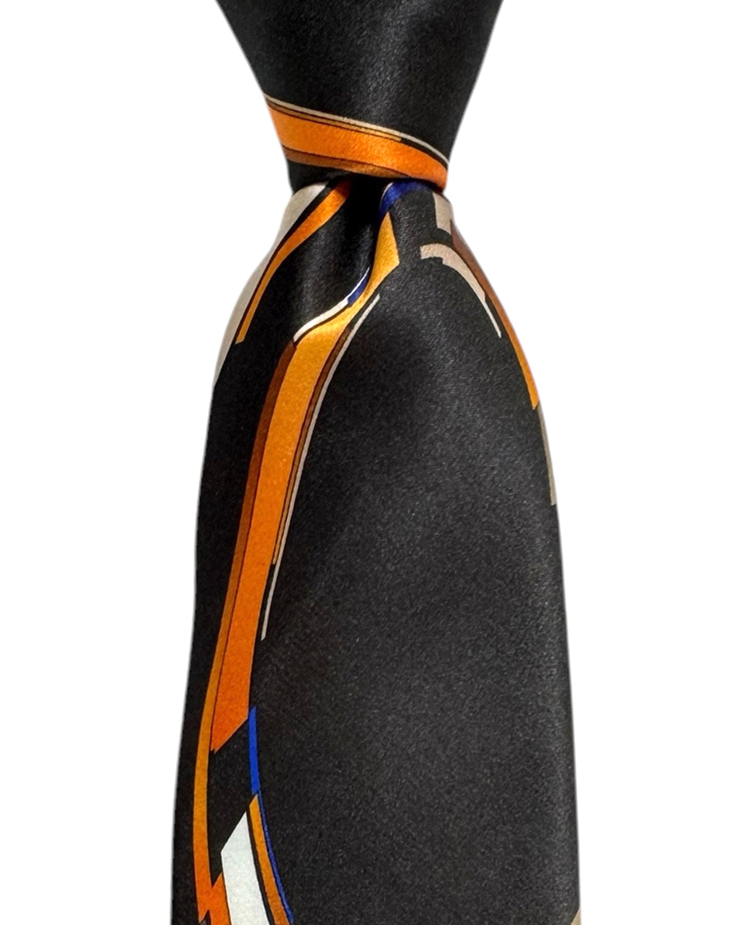 Vitaliano Pancaldi Silk Tie Black Orange Brown Swirl Design