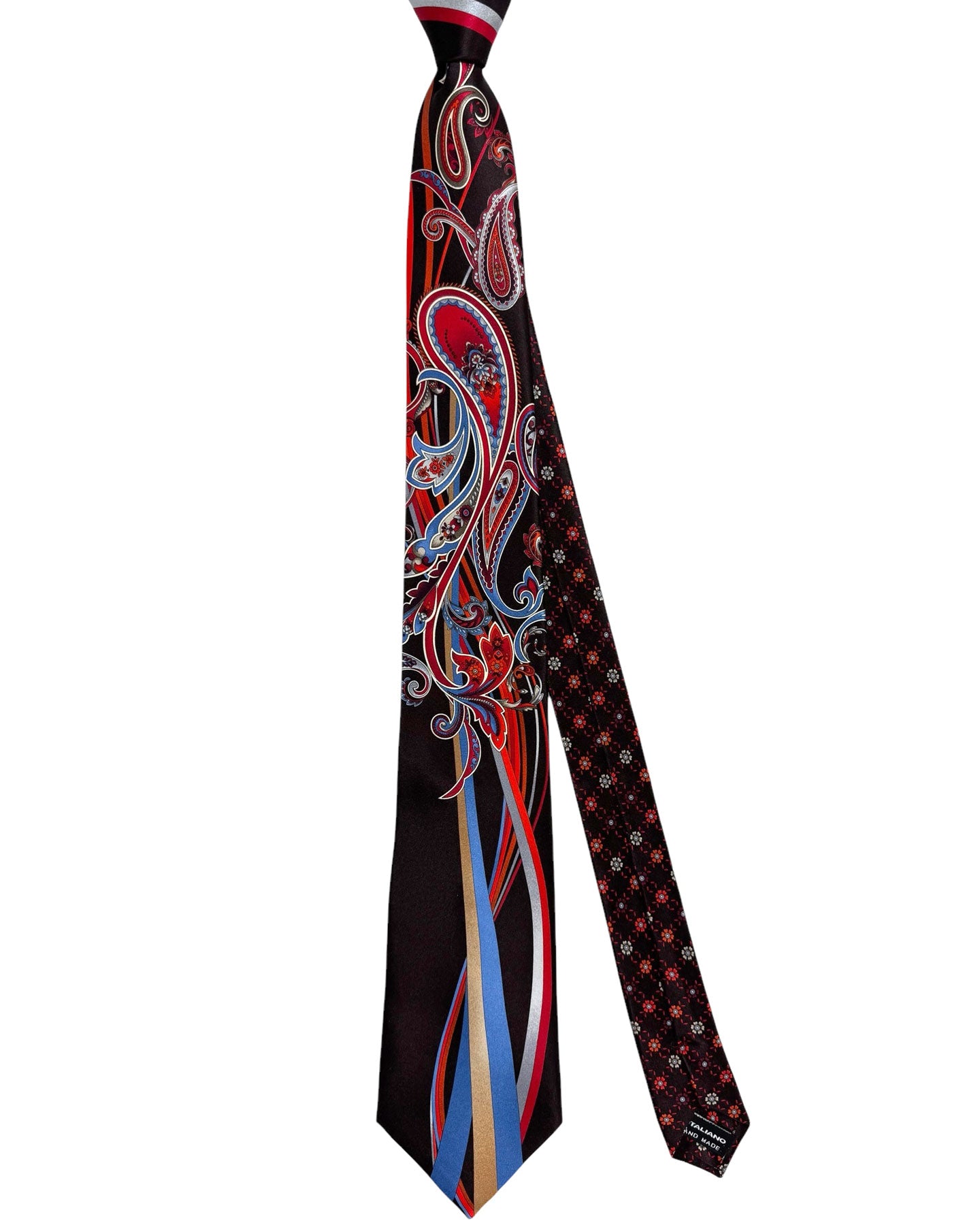 Vitaliano Pancaldi Silk Tie Black Red Blue Paisley & Swirl Design - New Collection