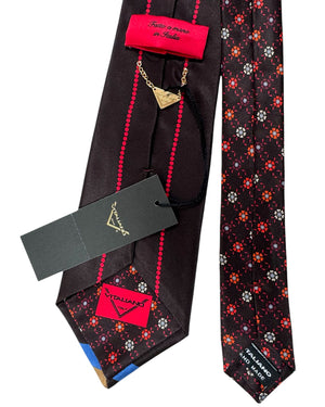 Vitaliano Pancaldi Silk Tie Black Red Blue Paisley & Swirl Design - New Collection