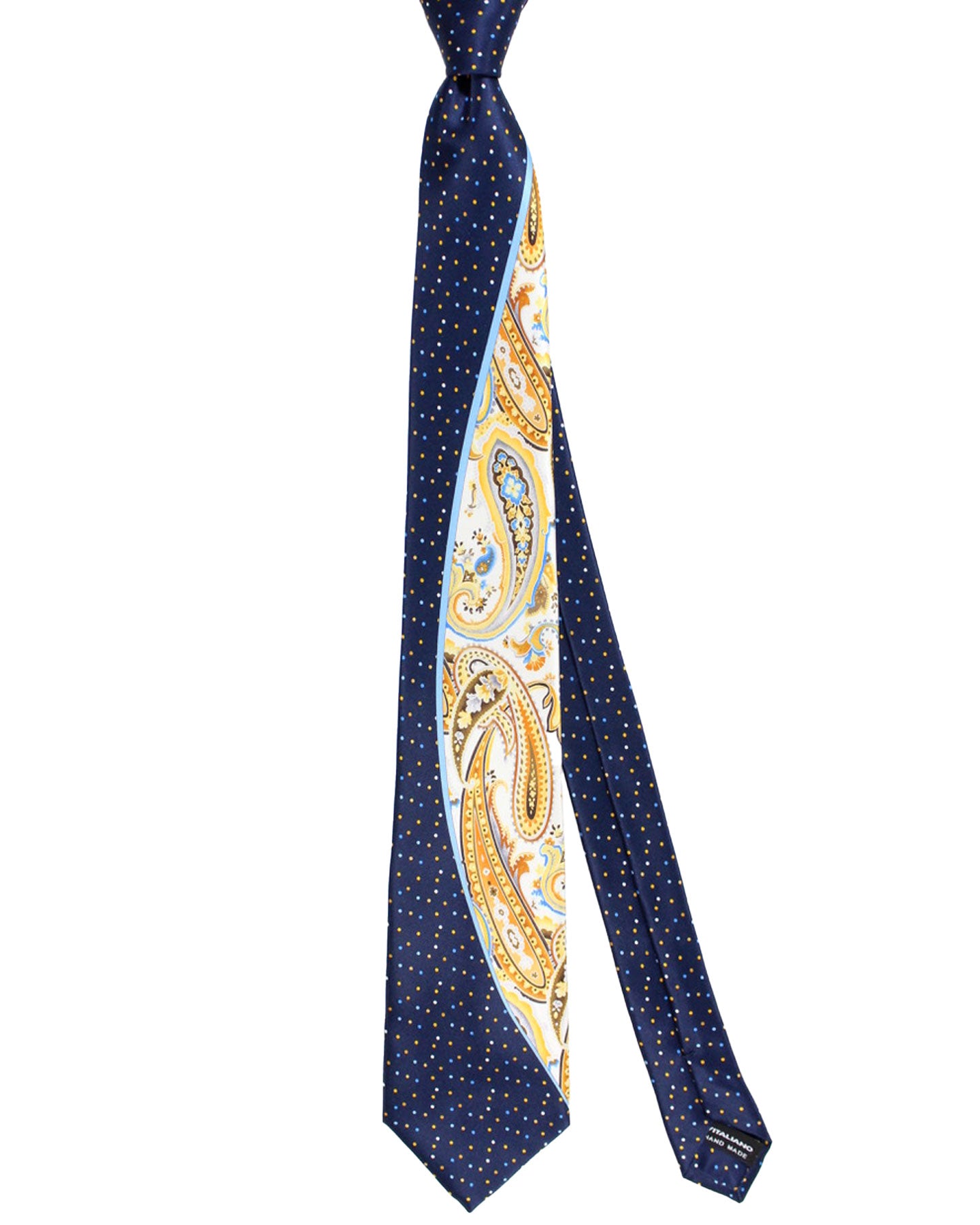 Vitaliano Pancaldi Silk Tie Dark Blue Orange Blue Mini dots & Paisley Design