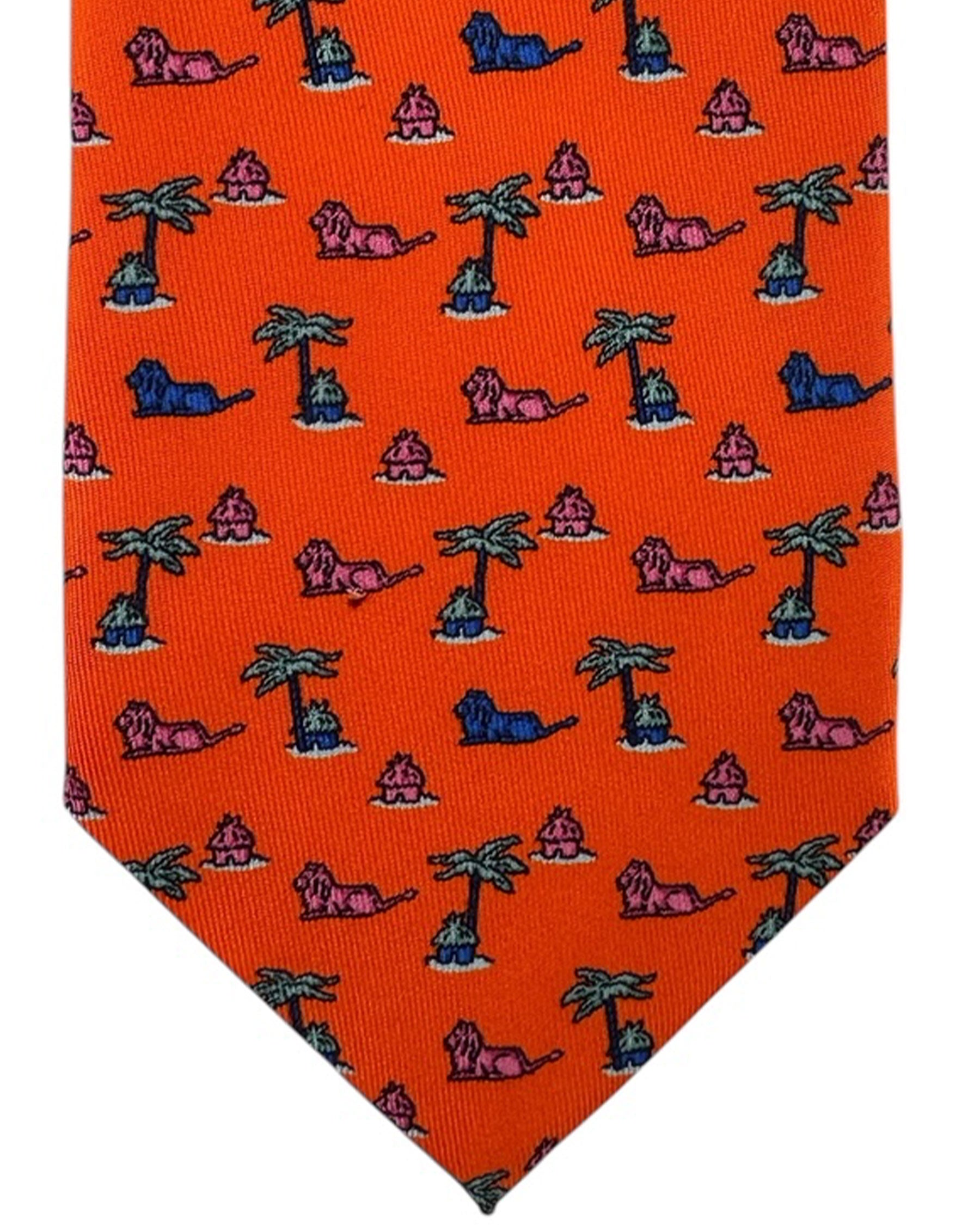 Thomas Pink Tie Bright Orange Lion Novelty Design 