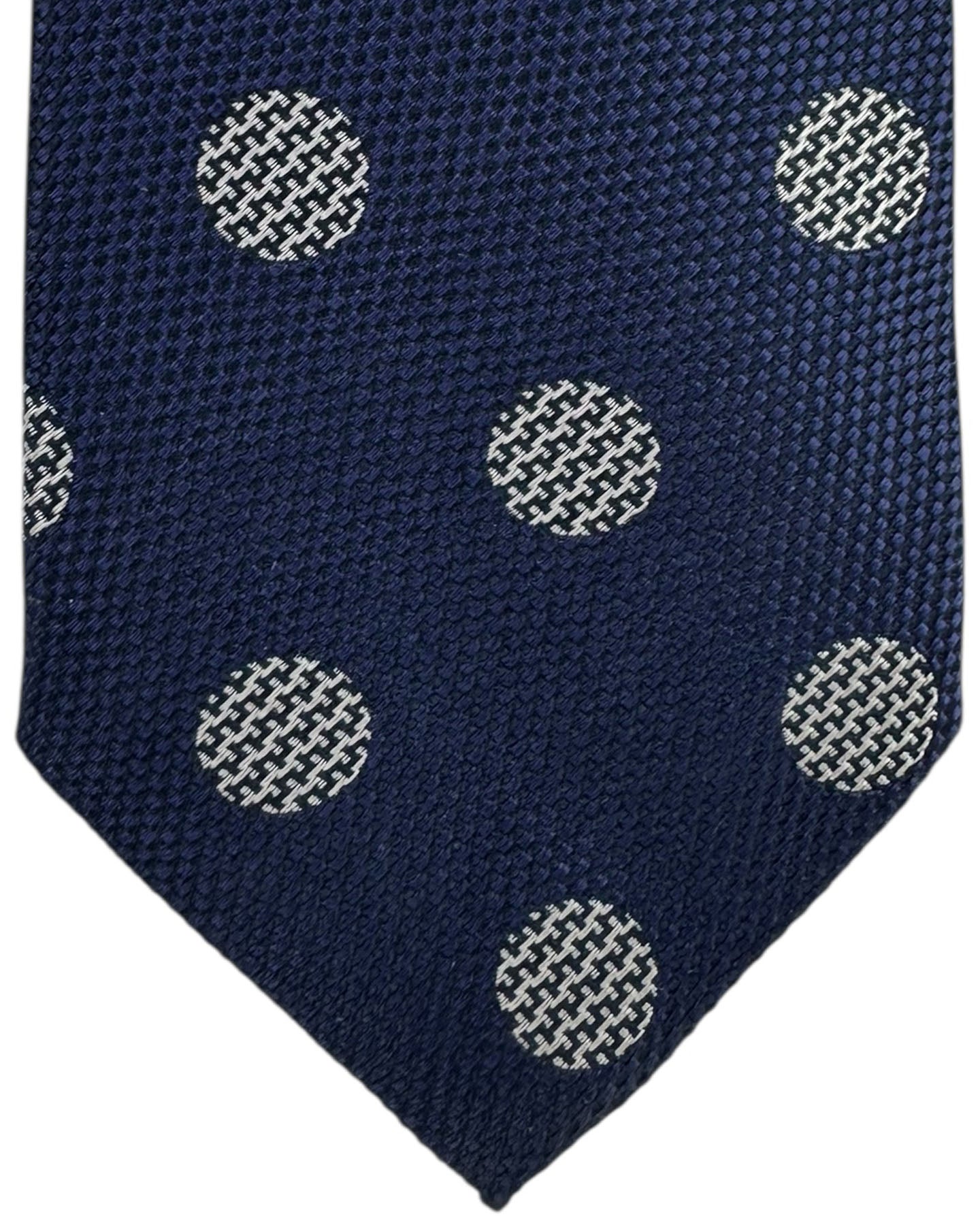 Thomas Pink Tie Navy Blue Textured Polka Dots