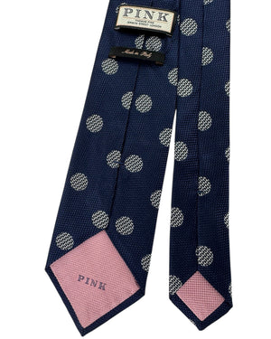 Thomas Pink Tie Navy Blue Textured Polka Dots
