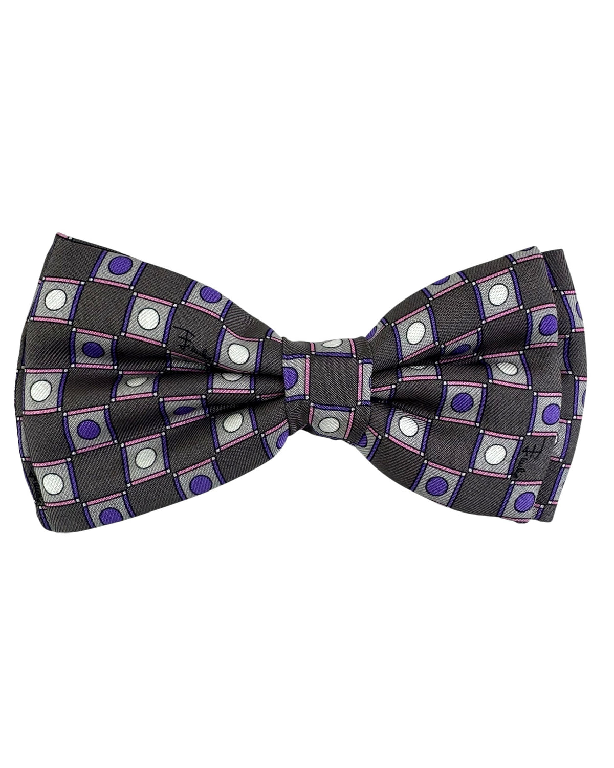 Emilio Pucci Bow Tie Gray Purple Pink Dots & Squares