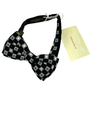 Emilio Pucci Silk Bow Tie Gray Geometric Design - Pre-Tied Bowtie