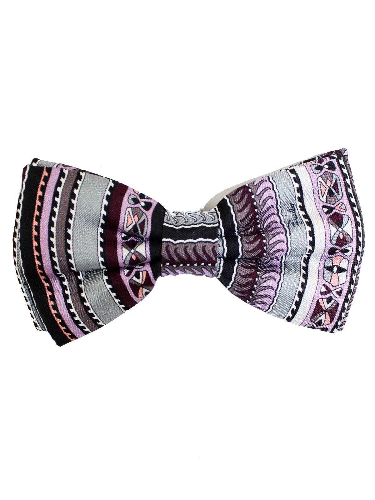 Emilio Pucci Silk Bow Tie Maroon Gray Pink Pre Tied SALE