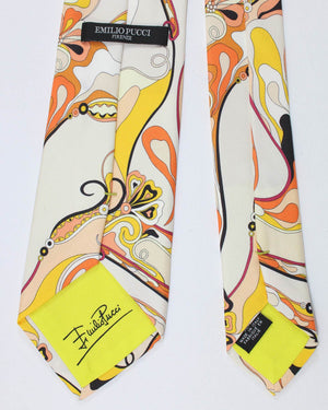 Emilio Pucci Silk Tie Signature Orange Peach Design