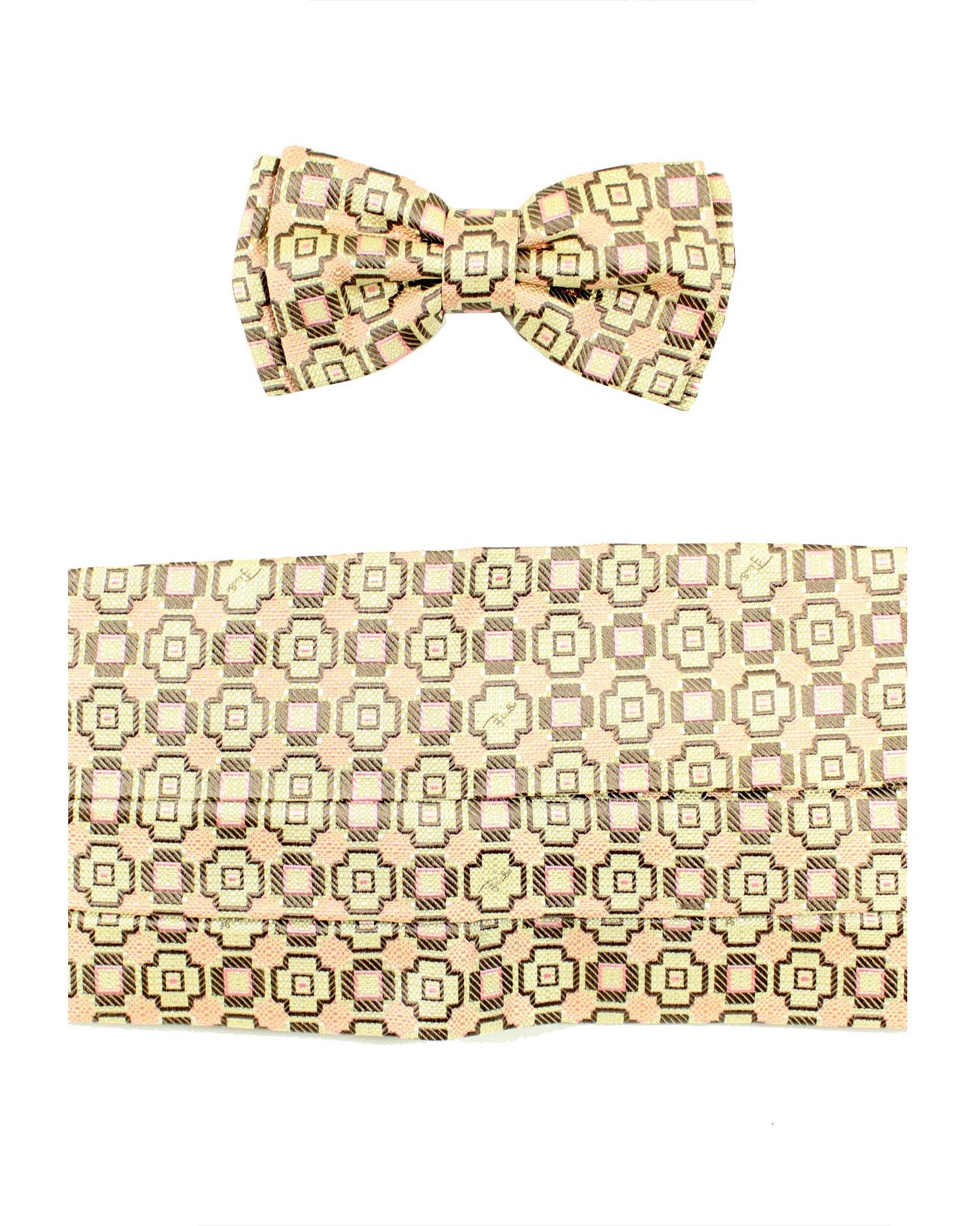 Emilio Pucci Silk Cummerbund & Bow Tie Set Cream Taupe Pink SALE