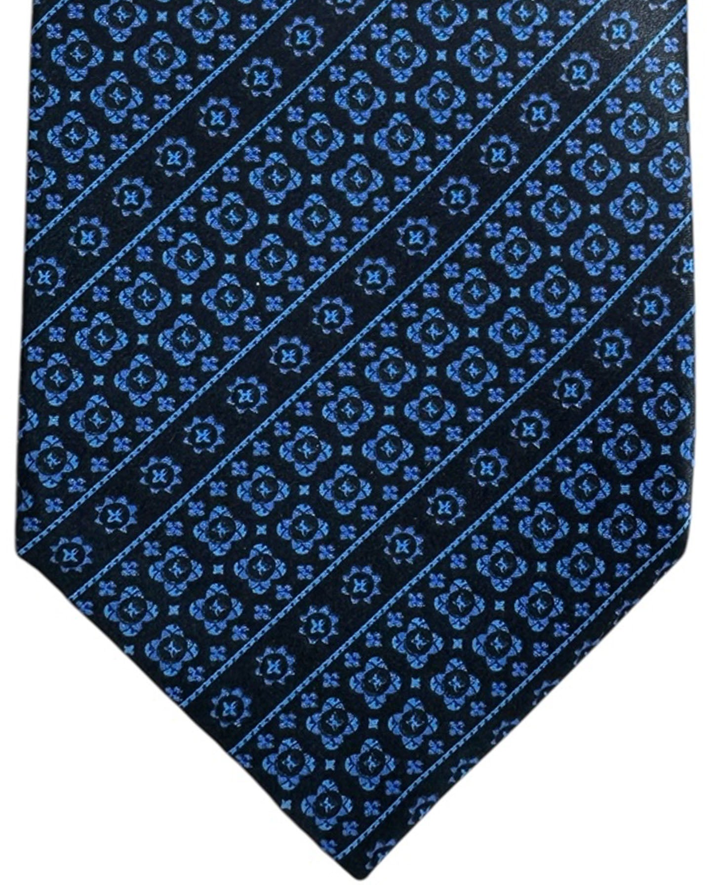 Stefano Ricci Tie Navy Blue Mini Flowers Stripes