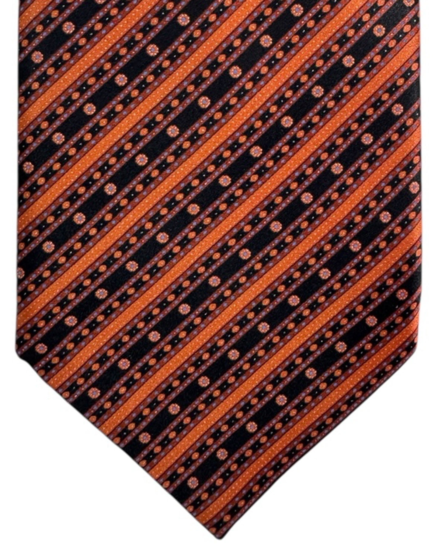 Stefano Ricci Tie Rust Orange Black Pattern Stripes