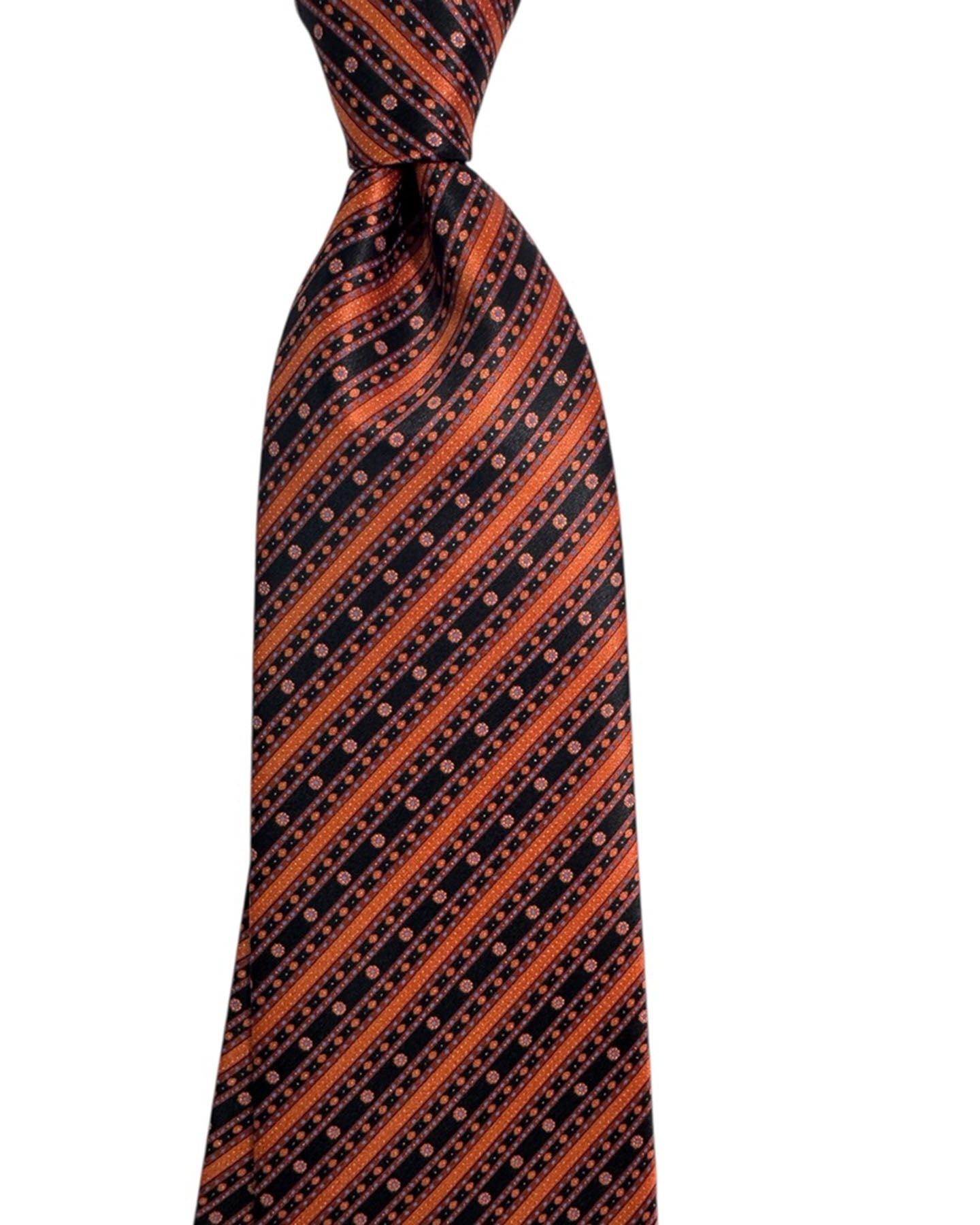 Stefano Ricci Tie Rust Orange Black Pattern Stripes