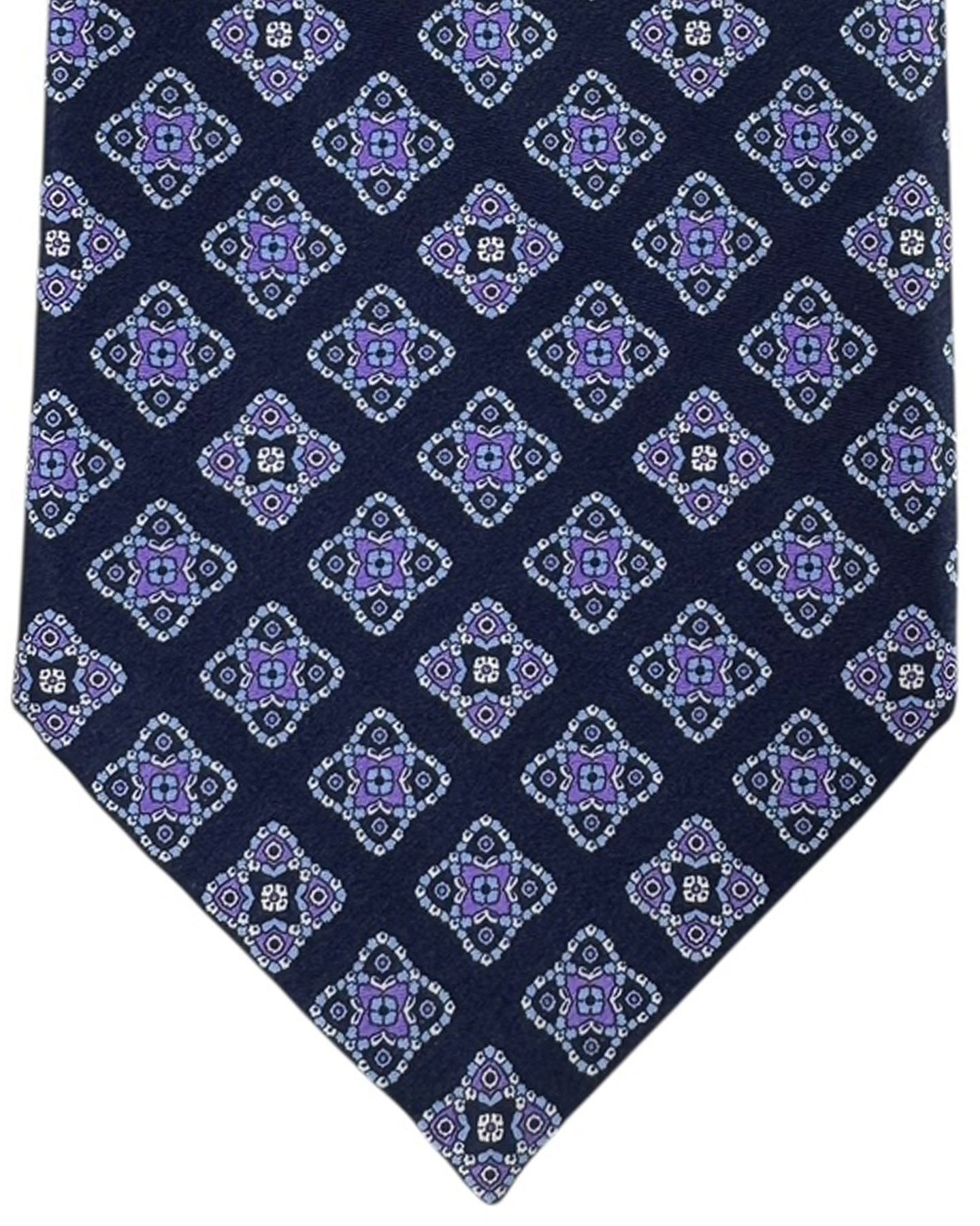 Stefano Ricci Silk Tie Navy Purple Medallion Diamond Pattern