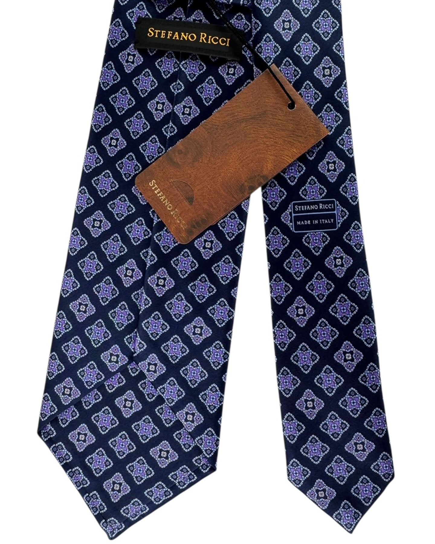 Stefano Ricci Silk Tie Navy Purple Medallion Diamond Pattern