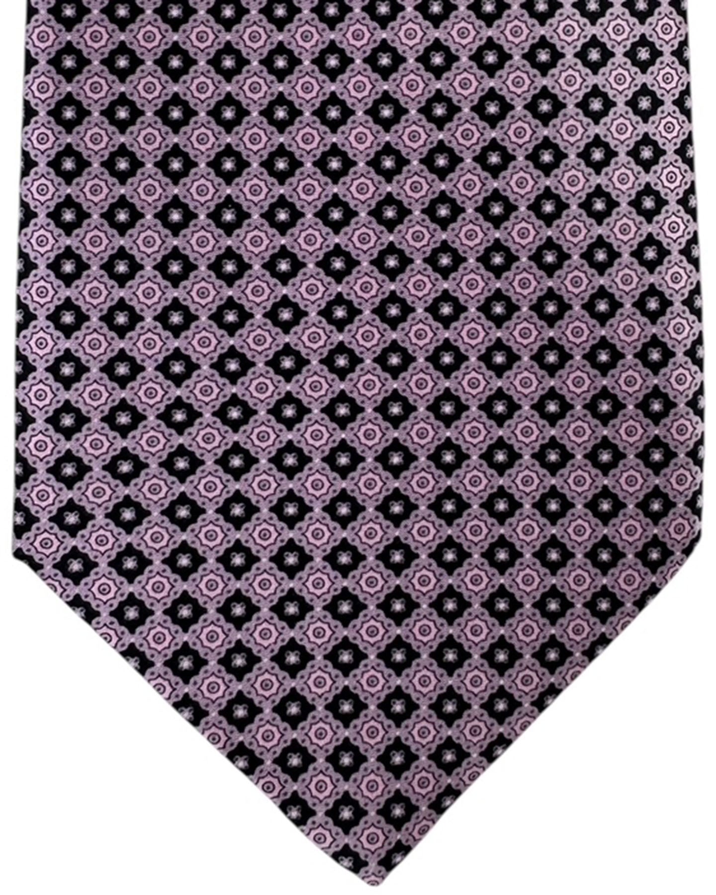 Stefano Ricci Silk Tie Pink Black Micro Medallion Pattern