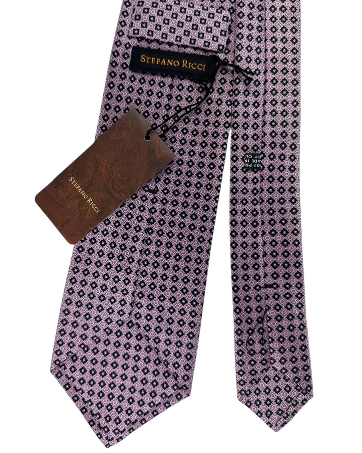 Stefano Ricci Silk Tie Pink Black Micro Medallion Pattern