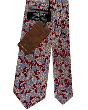 Stefano Ricci Pleated Silk Tie Midnight Red Blue Paisley Floral Pattern