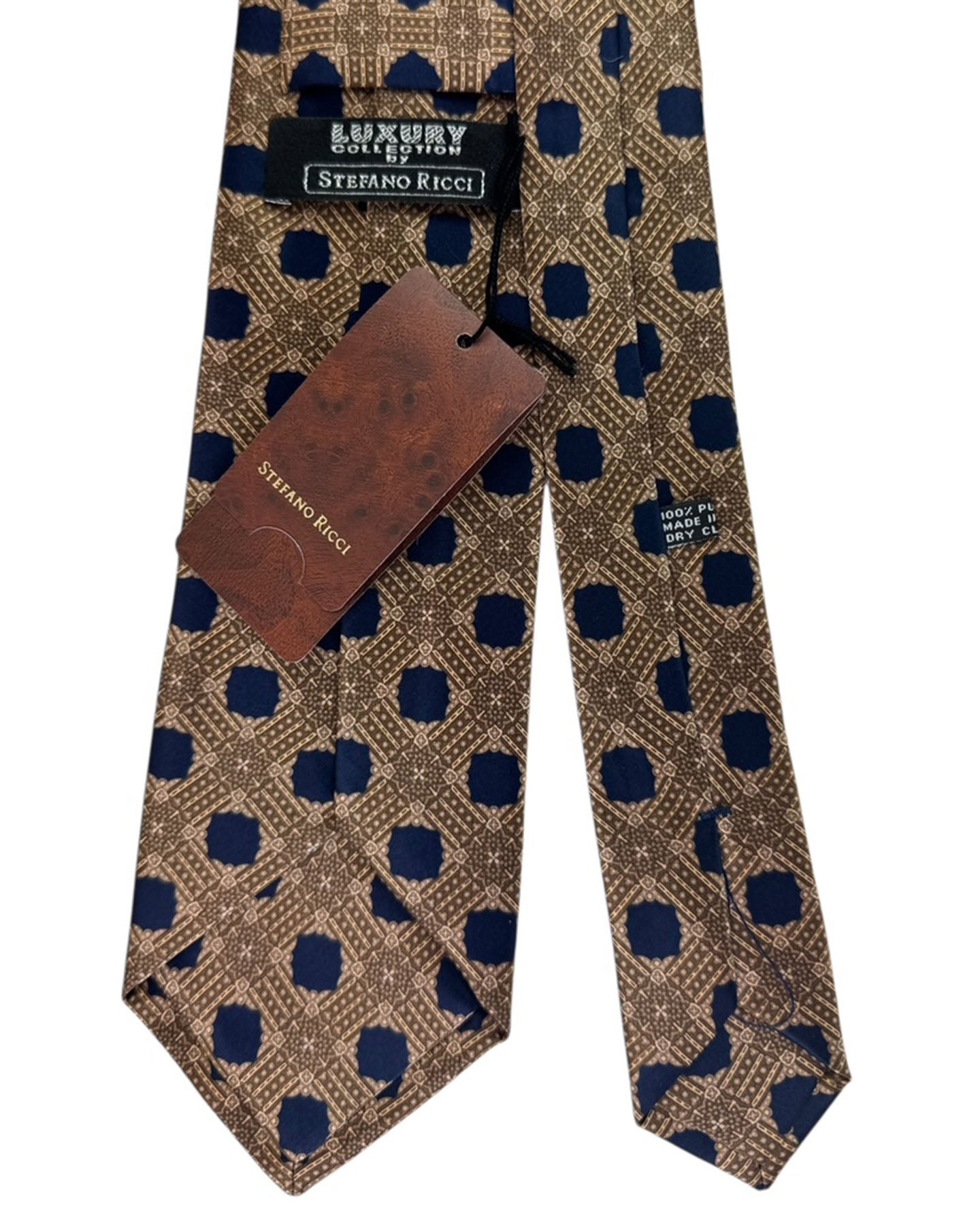 Stefano Ricci Tie Midnight Blue Brown- Gold Medallion Pattern